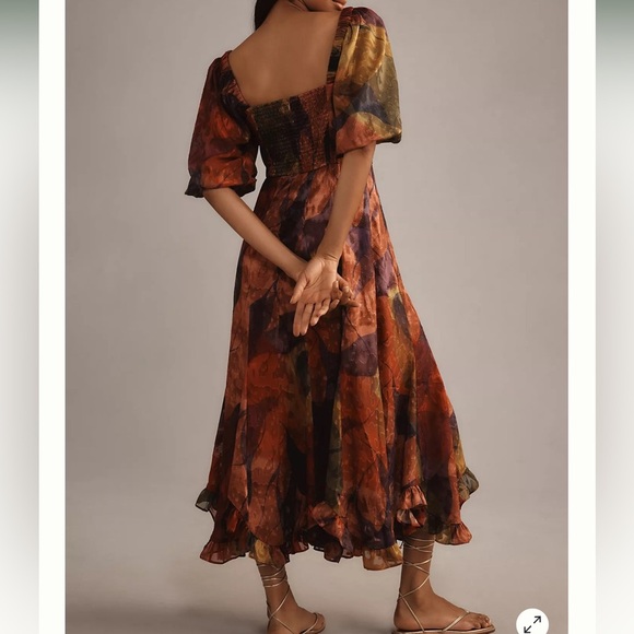 NWT HutchTwist Front Puff Sleeve Elegant Multicolor Women's Midi Dress SZ Small - Picture 2 of 16